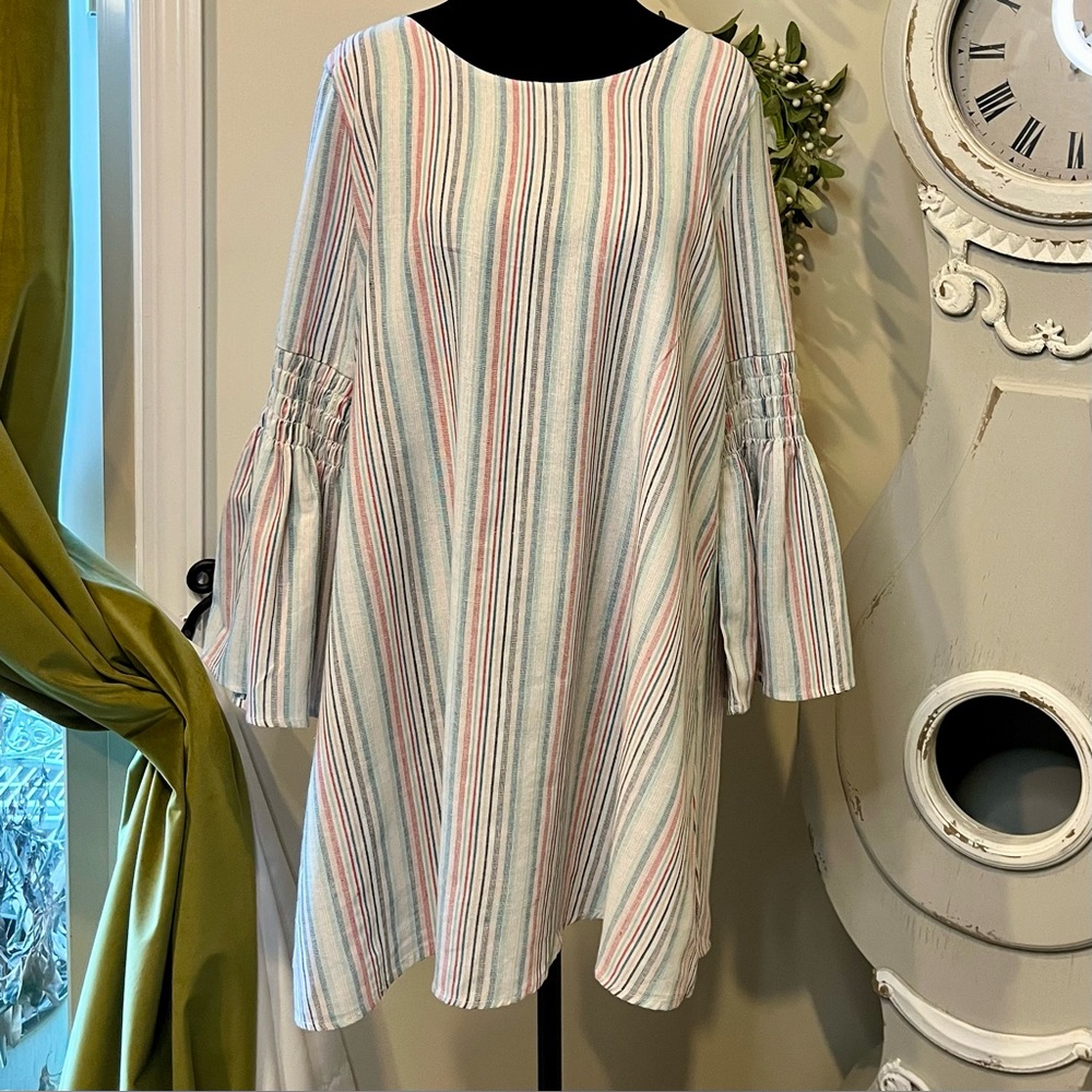 Entro Summer Stripe Bell Sleeve Boho Mini Dress / Tunic - Like New Small